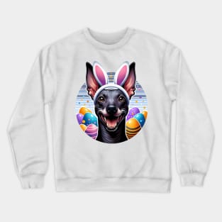 Xoloitzcuintli Celebrates Easter with Bunny Ear Headband Crewneck Sweatshirt